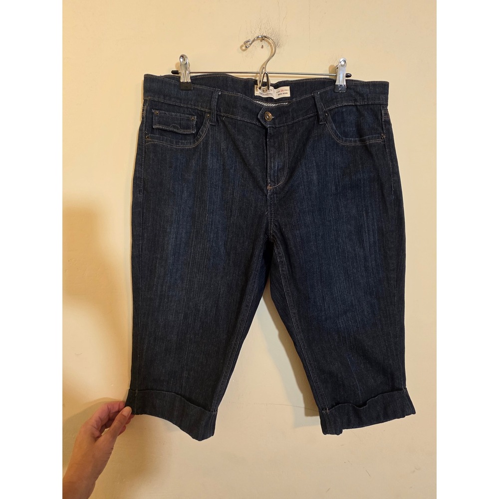 Old Navy Womens Dark Wash‎ Stretch Denim Capris Mid Rise Cuffed Size 14